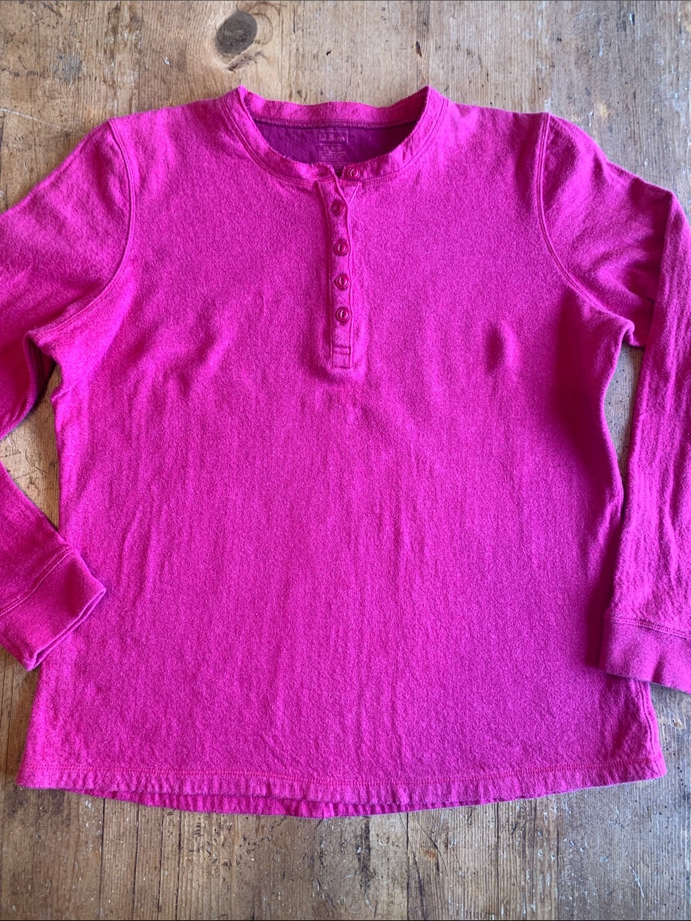 Womens Long Sleeve Cotton Wool Henley Top - Bright Fuchsia Pink